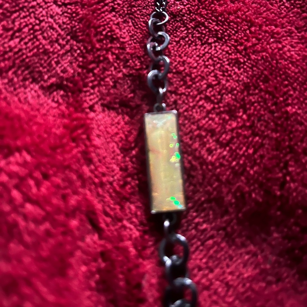 Black Gunmetal Opalite Necklace Earrings Set NWT Long Necklace - Picture 3 of 4